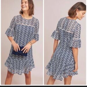 Anthropologie Soshanna Emily  Floral Lace-Trim Swing Dress